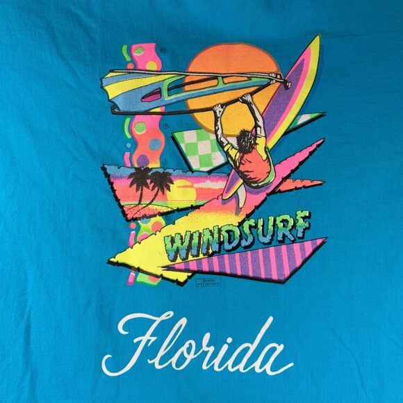 Vintage 1990 Florida Windsurf T-Shirt 3XL Neon Graphics Made USA Single Stitch - Picture 3 of 7